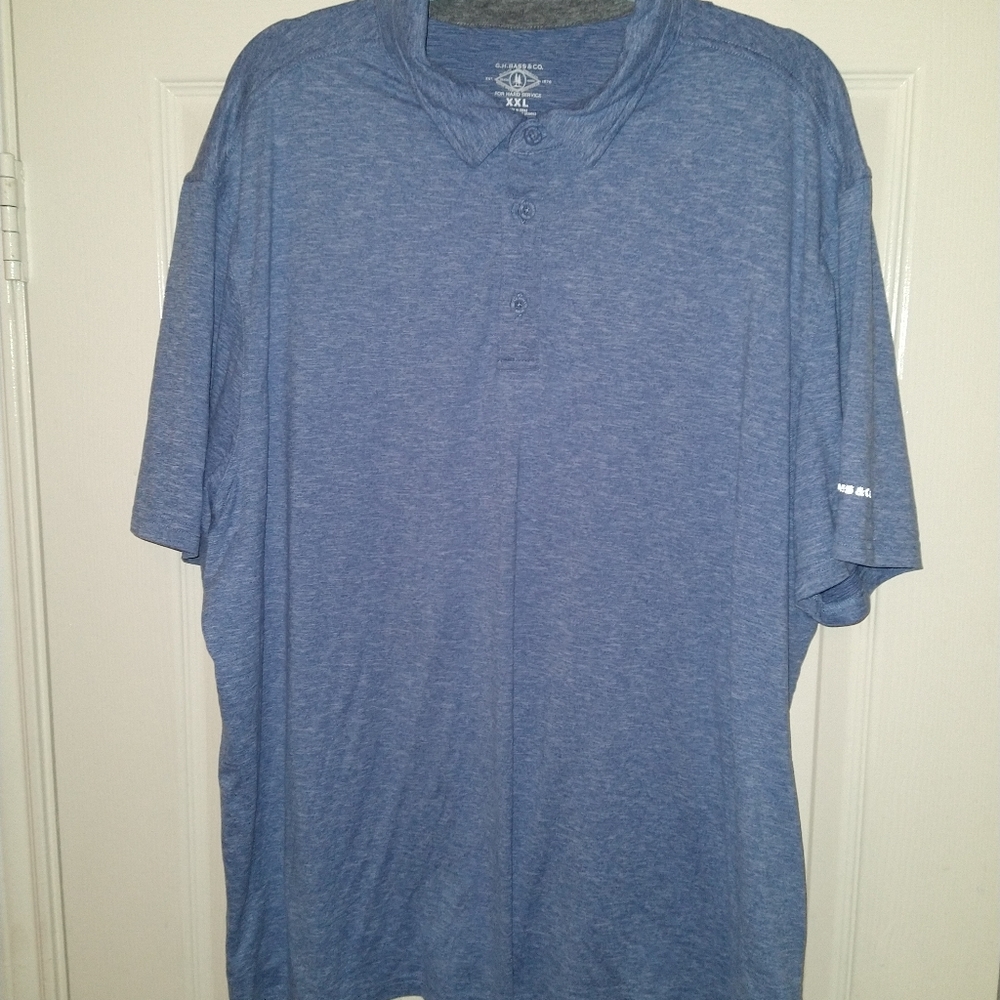 GH Bass CO Outdoors Heather Blue Short Sleeve Polo Shirt Men's sz XXL.